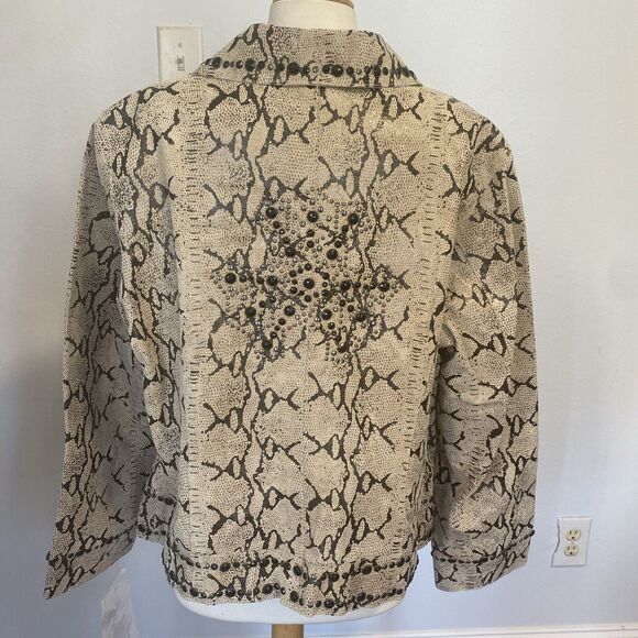 Pamela McCoy Collections Genuine Leather Studded Jacket Blazer Animal Print‎ 1X - Picture 5 of 14